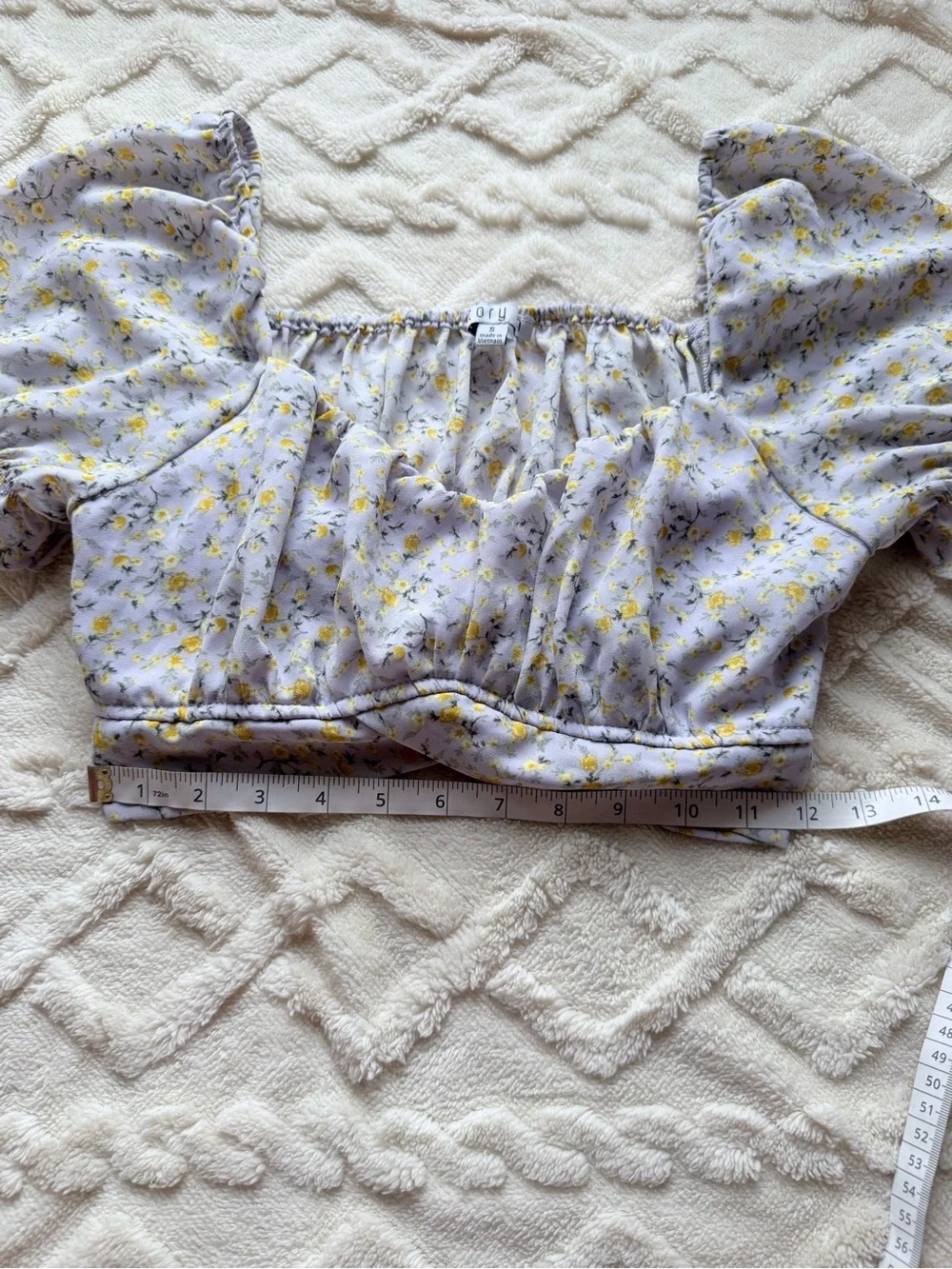 Floral Puff-Sleeve Crop Top - Lilac